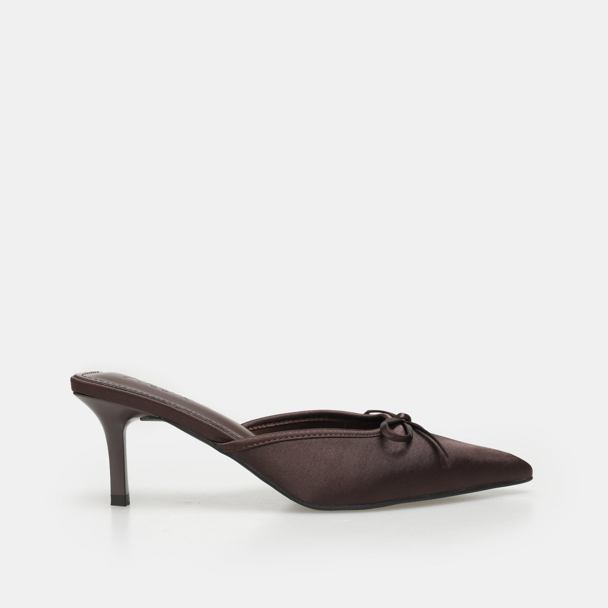 Brown Satin Bow Mules - shopaleena
