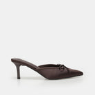 Brown Satin Bow Mules - shopaleena