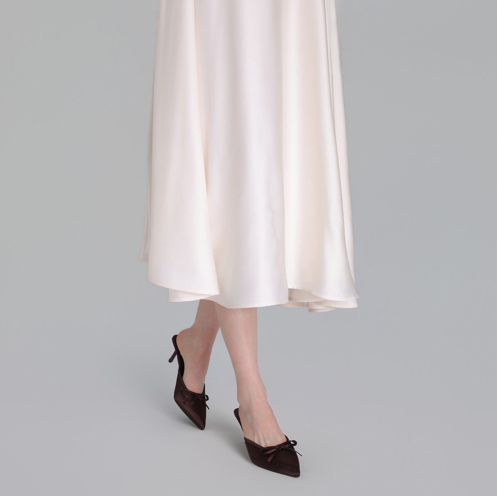 Brown Satin Bow Mules - shopaleena