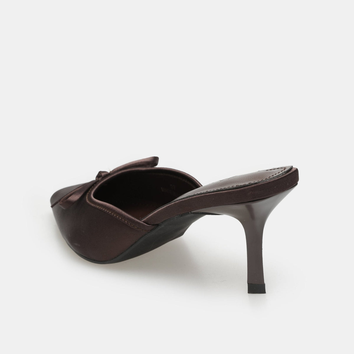 Brown Satin Bow Mules - shopaleena