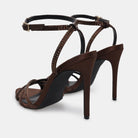 Brown Satin High Heel Sandals with Crystals - shopaleena