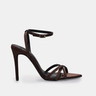 Brown Satin High Heel Sandals with Crystals - shopaleena