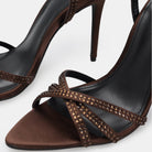 Brown Satin High Heel Sandals with Crystals - shopaleena