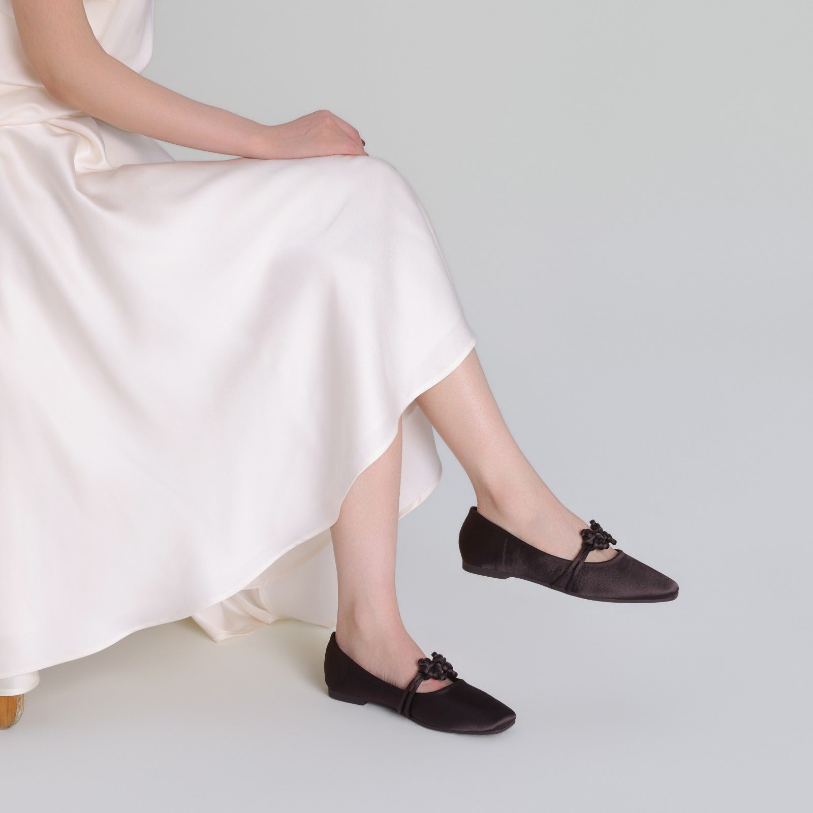 Brown Satin Knot Flats - shopaleena