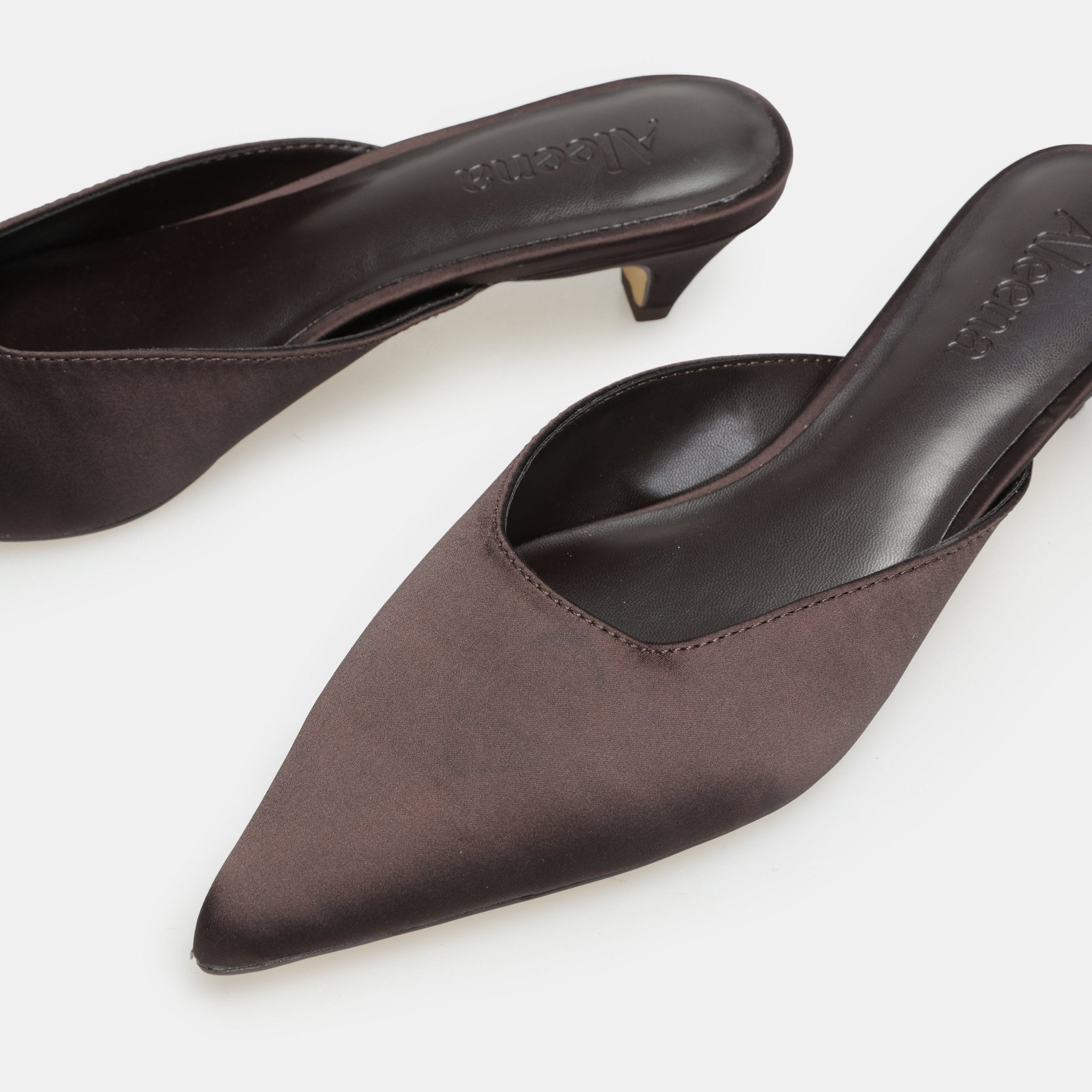 Brown Satin Pointed Toe Mules - shopaleena
