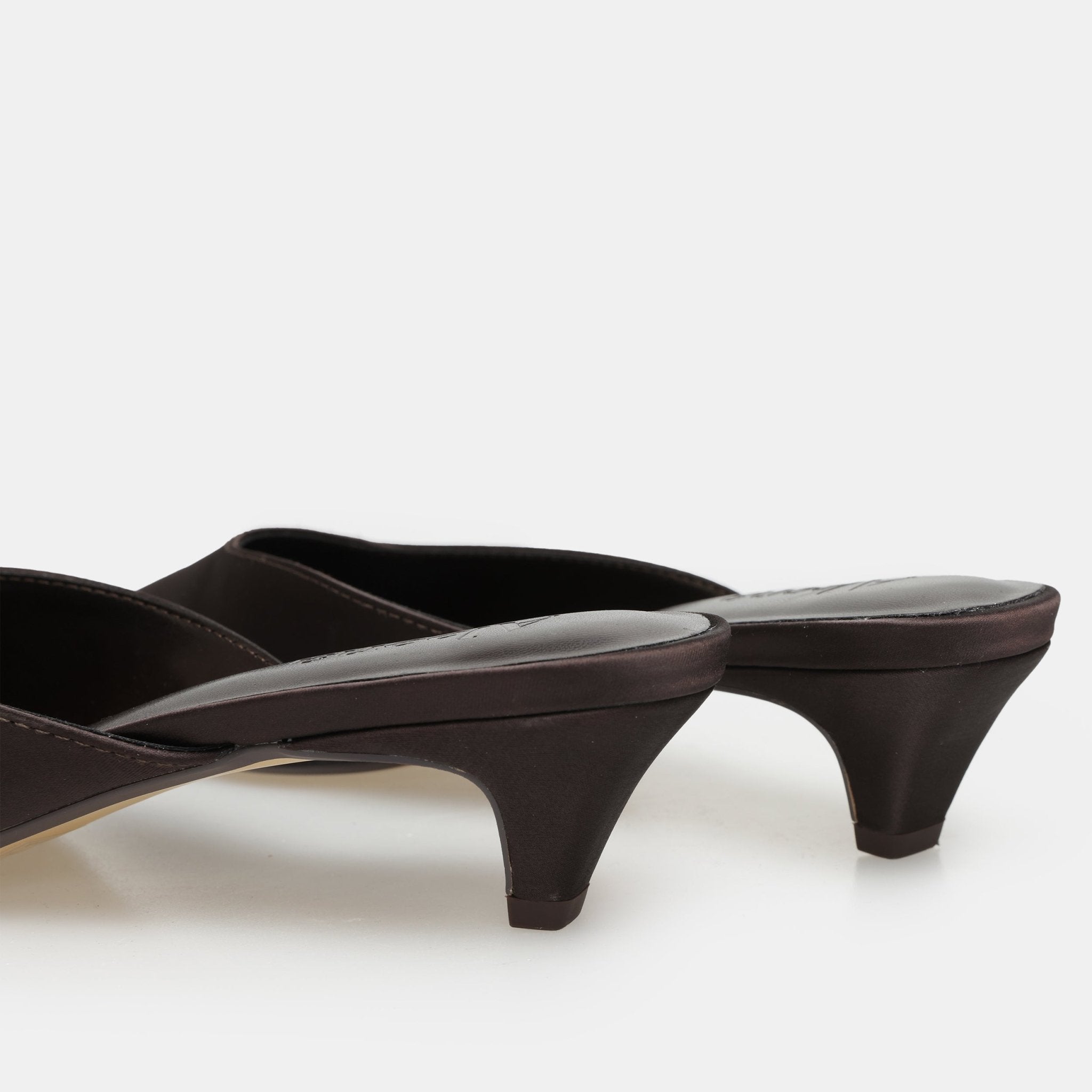Brown Satin Pointed Toe Mules - shopaleena