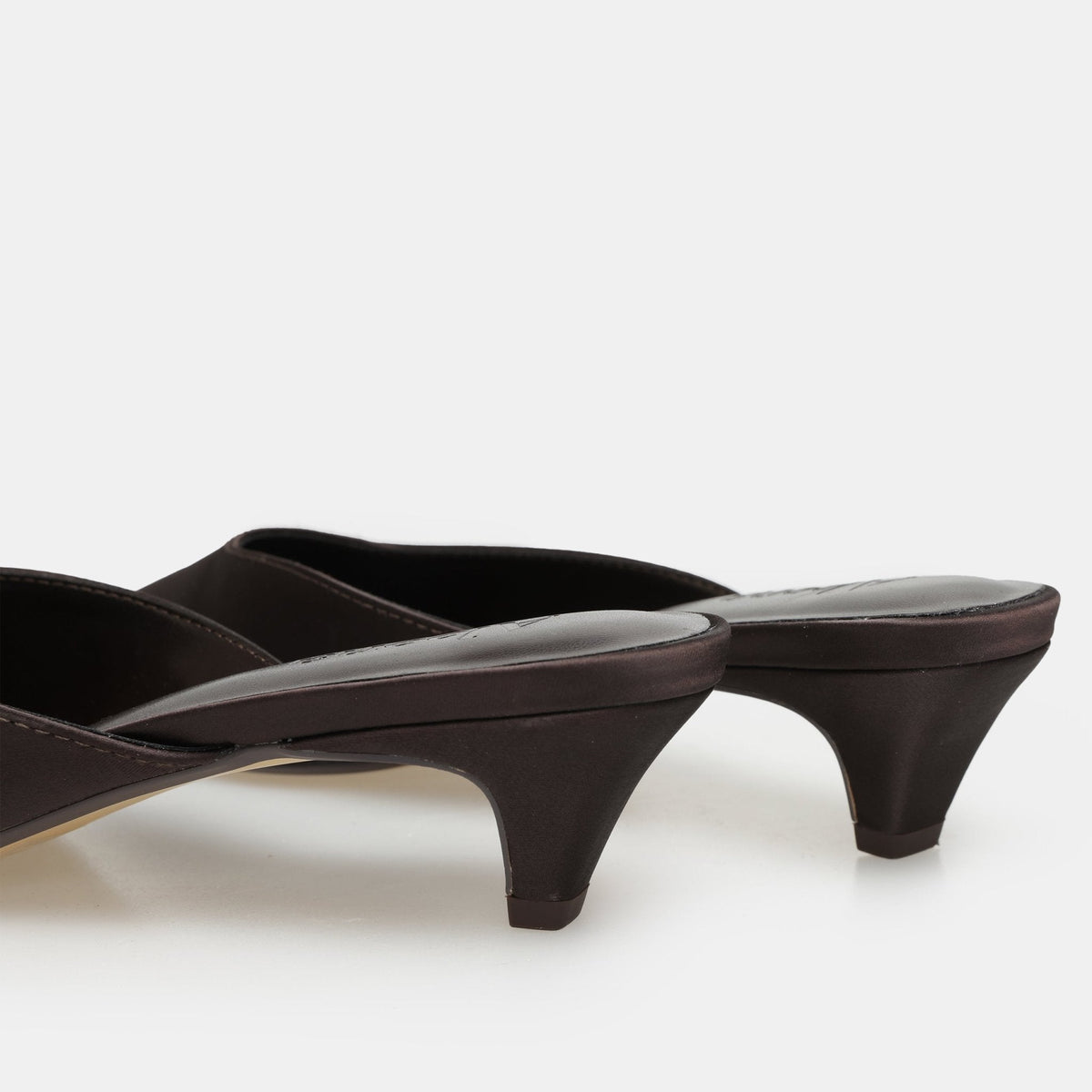 Brown Satin Pointed Toe Mules - shopaleena