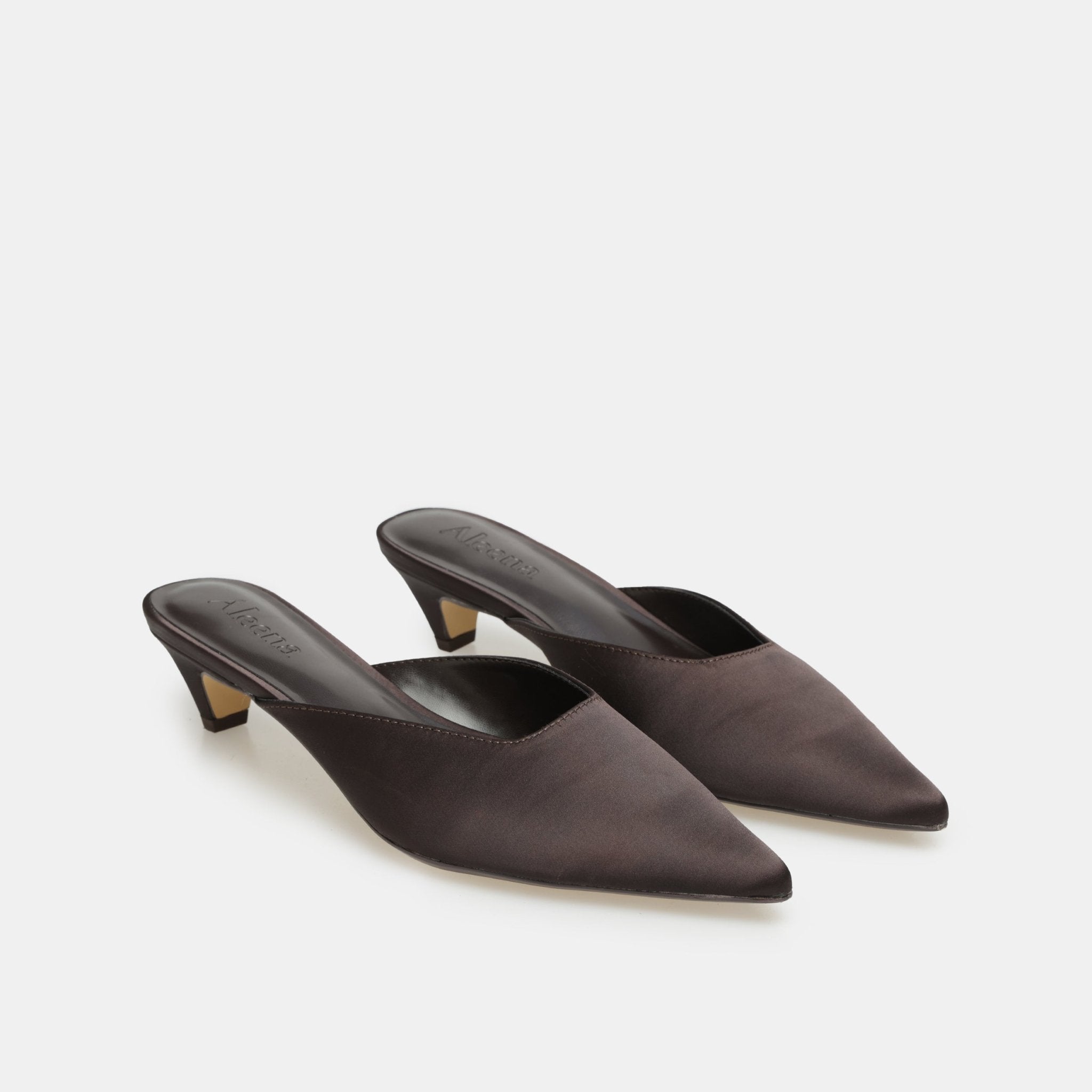 Brown Satin Pointed Toe Mules - shopaleena