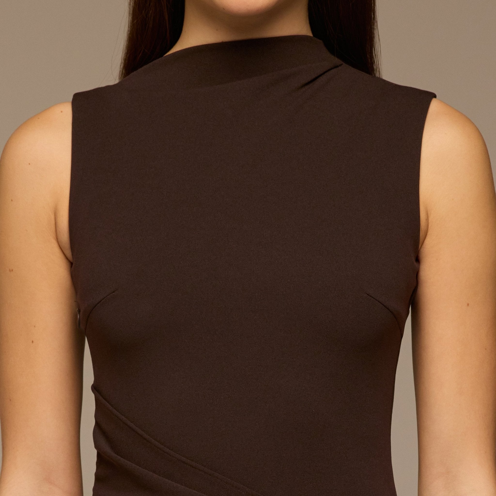 Brown Sleeveless A - line Crepe Maxi Dress - shopaleena