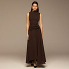 Brown Sleeveless A - line Crepe Maxi Dress - shopaleena