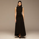 Brown Sleeveless A - line Crepe Maxi Dress - shopaleena