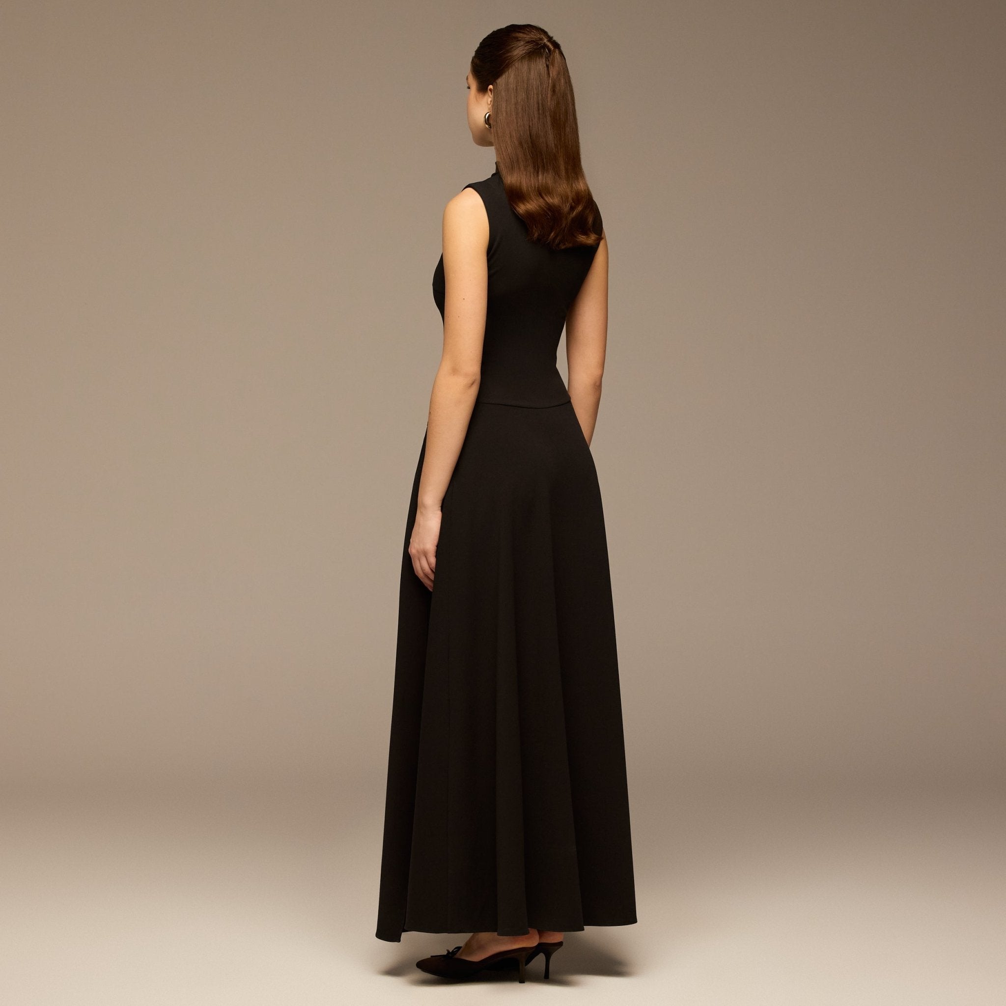 Brown Sleeveless A - line Crepe Maxi Dress - shopaleena