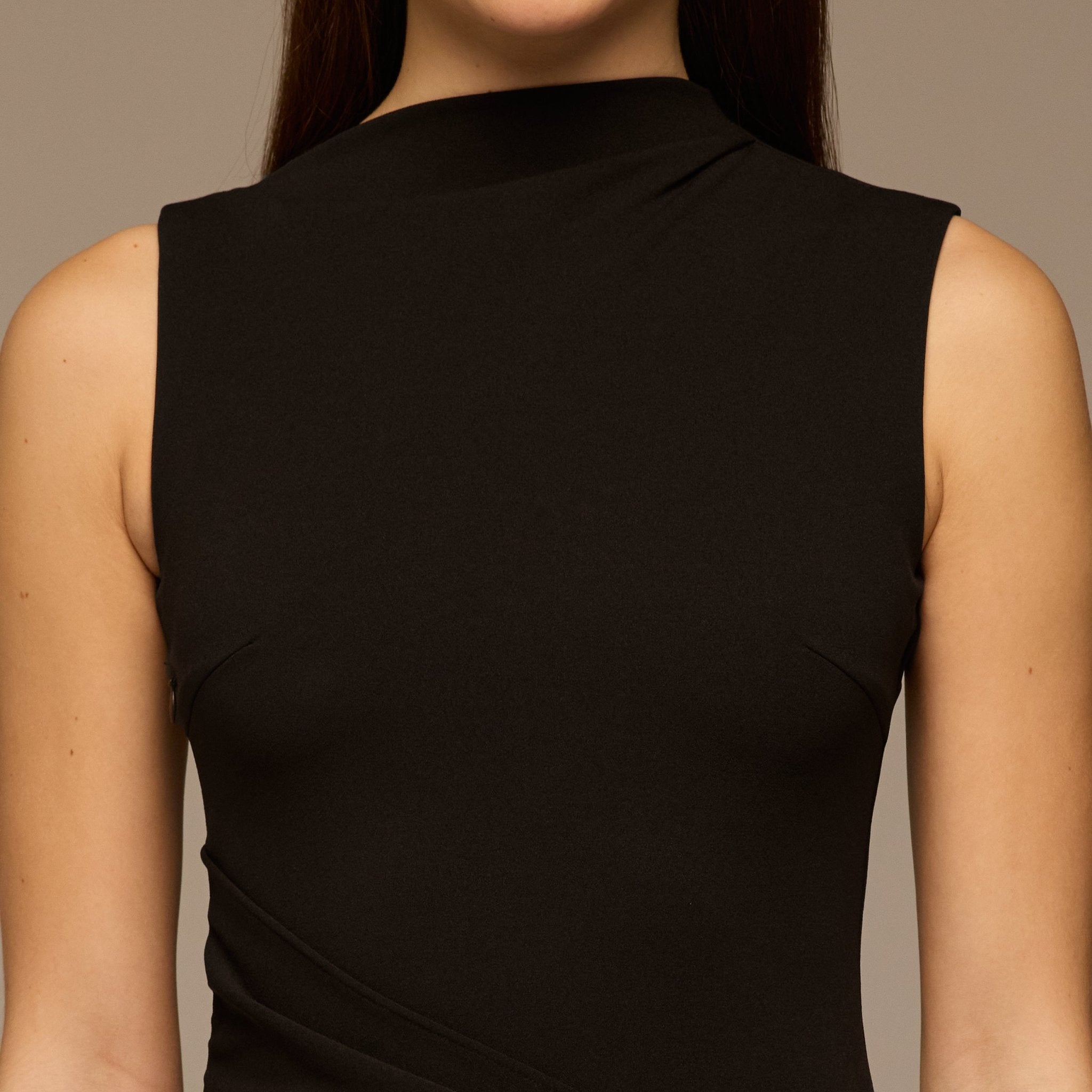 Brown Sleeveless A - line Crepe Maxi Dress - shopaleena