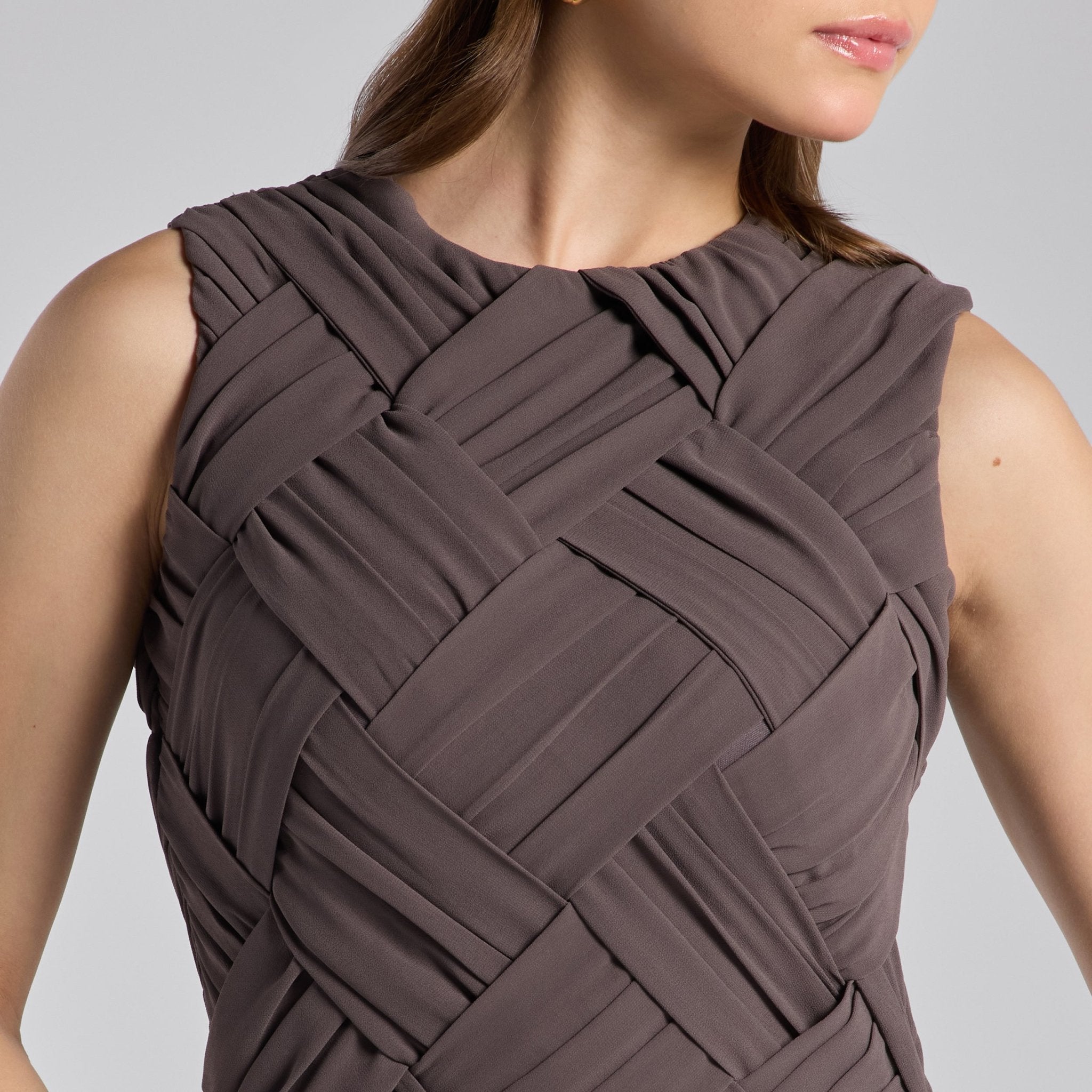 Brown Sleeveless Braided Chiffon Maxi Dress - shopaleena