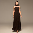 Brown Square Neck Maxi Dress with Scarf Detail - shopaleena