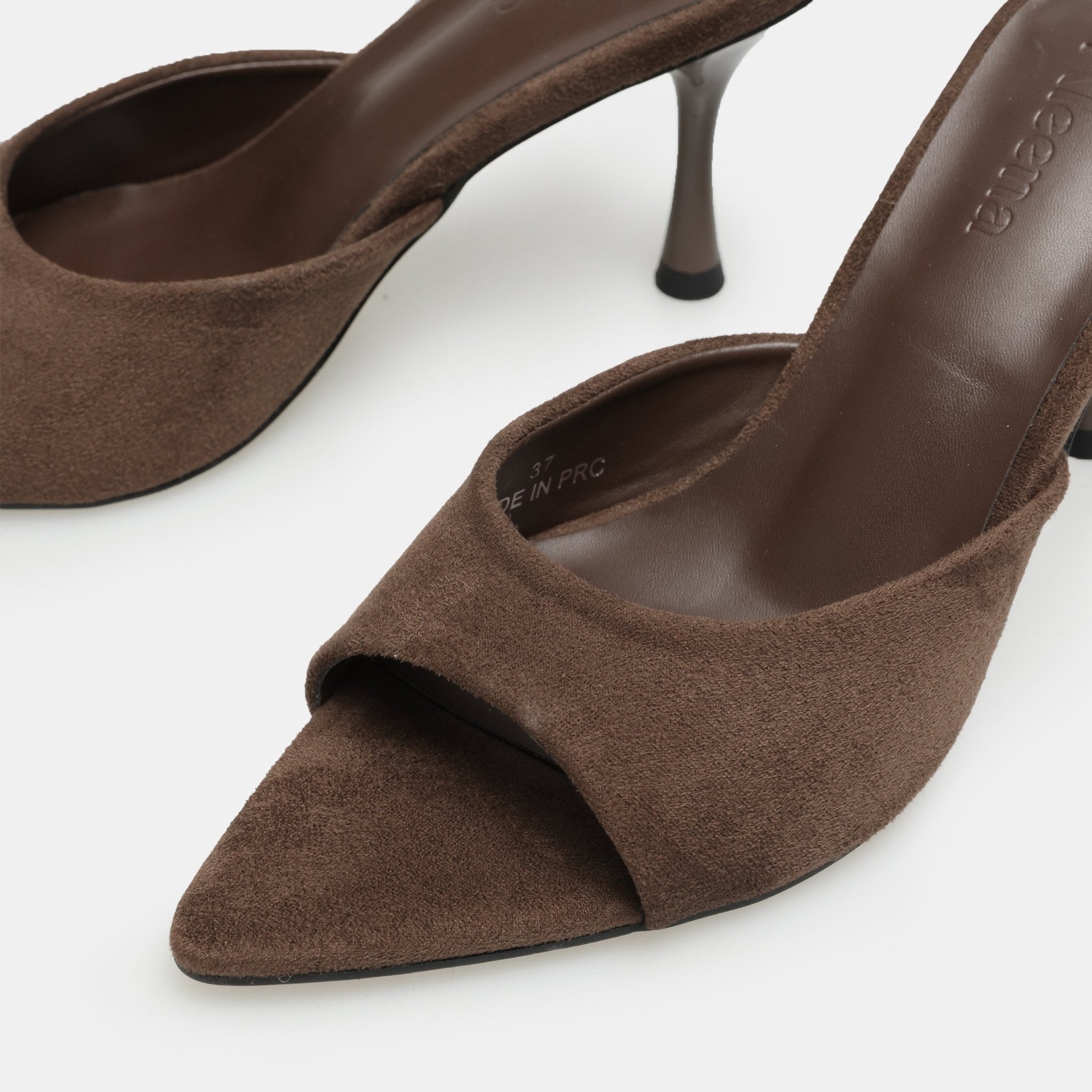 Brown Suede High Heel Mules - shopaleena