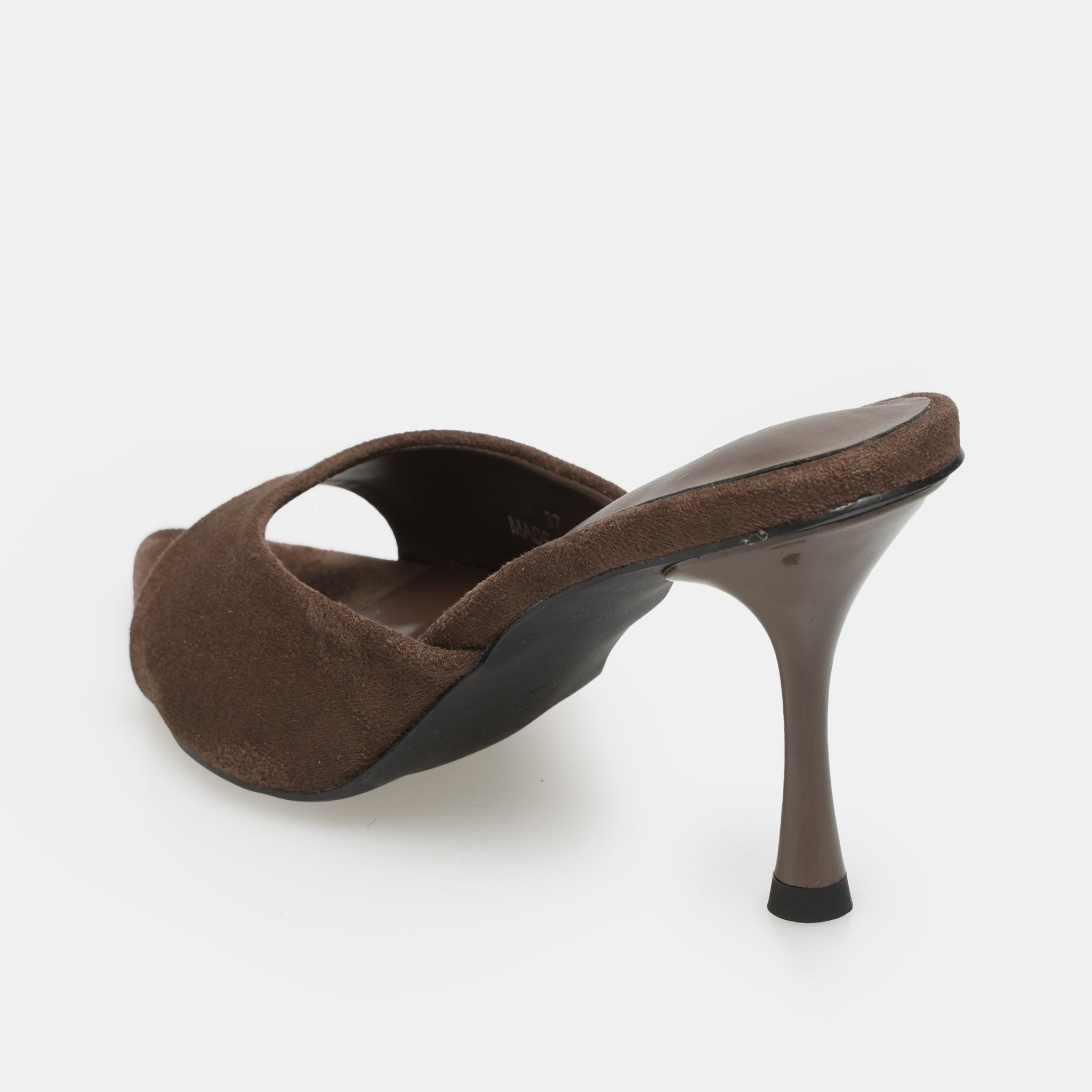 Brown Suede High Heel Mules - shopaleena
