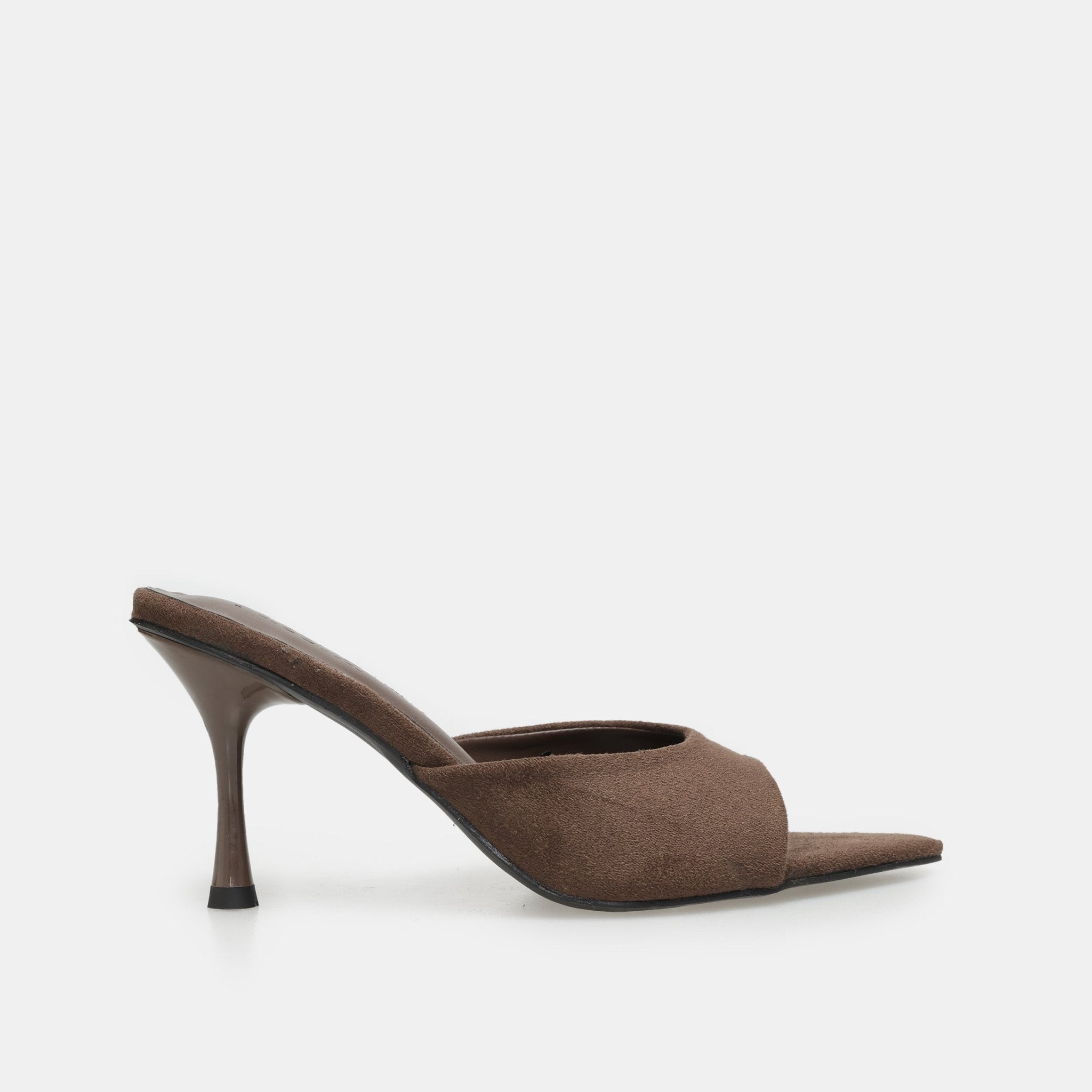 Brown Suede High Heel Mules - shopaleena