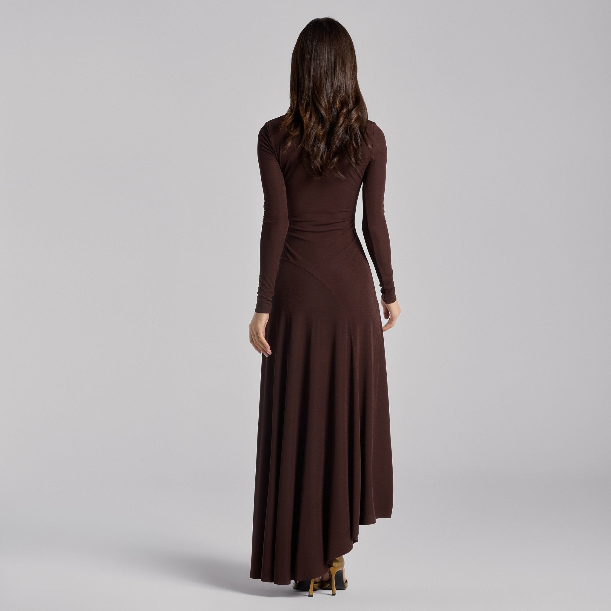 Brown Twist Detail Jersey Maxi Dress - shopaleena