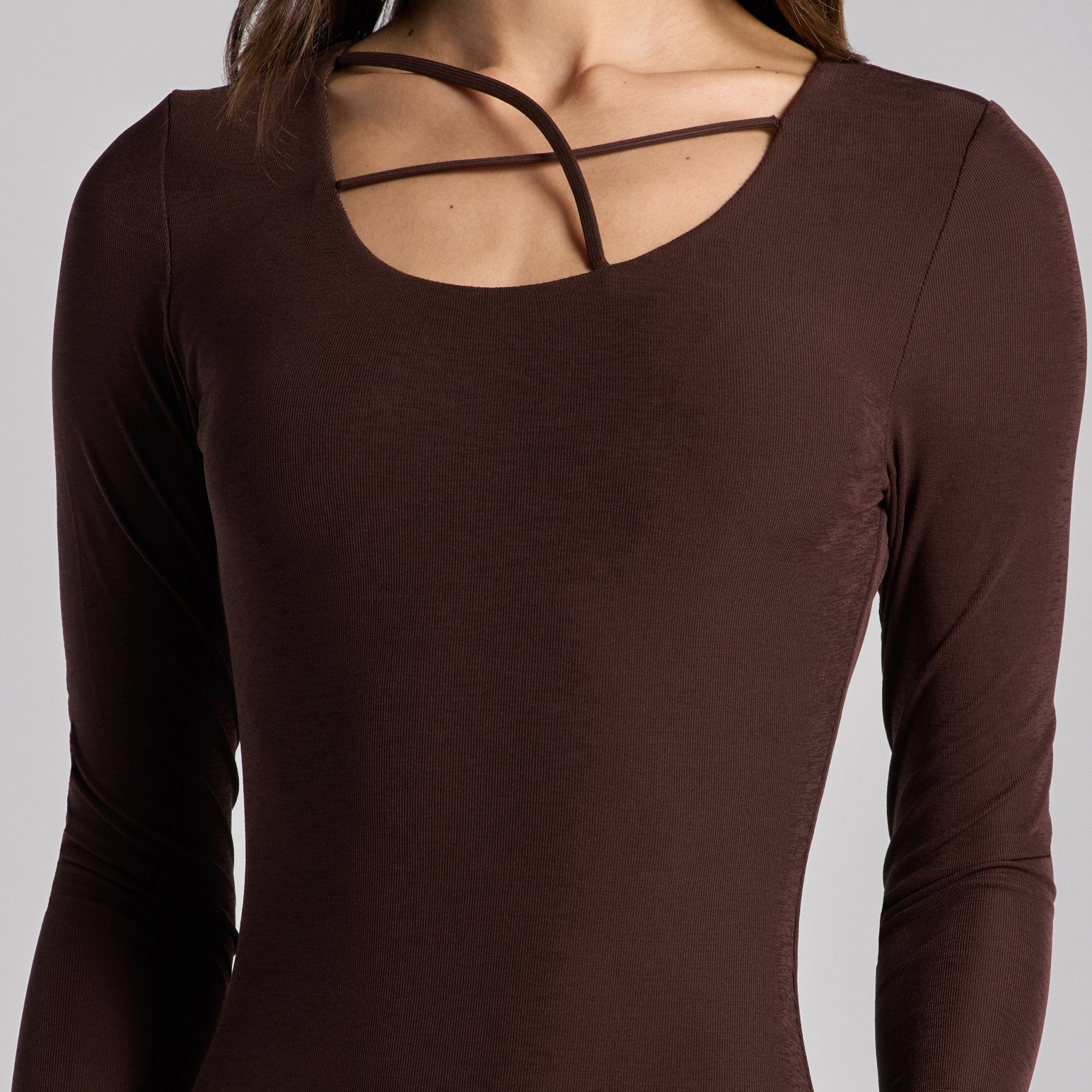 Brown Twist Detail Jersey Maxi Dress - shopaleena