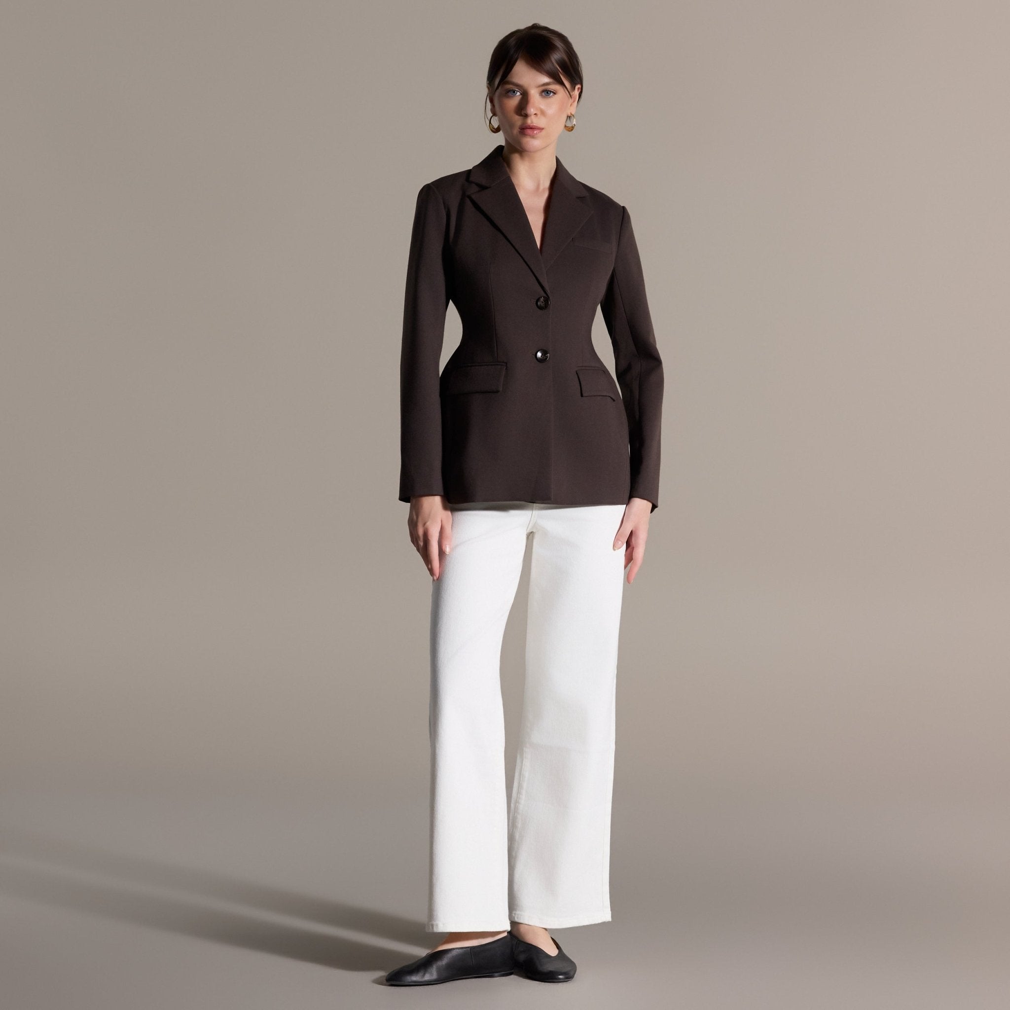Brown Two-Button Tailored Blazer - shopaleena