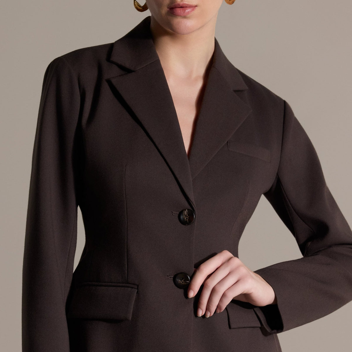 Brown Two-Button Tailored Blazer - shopaleena