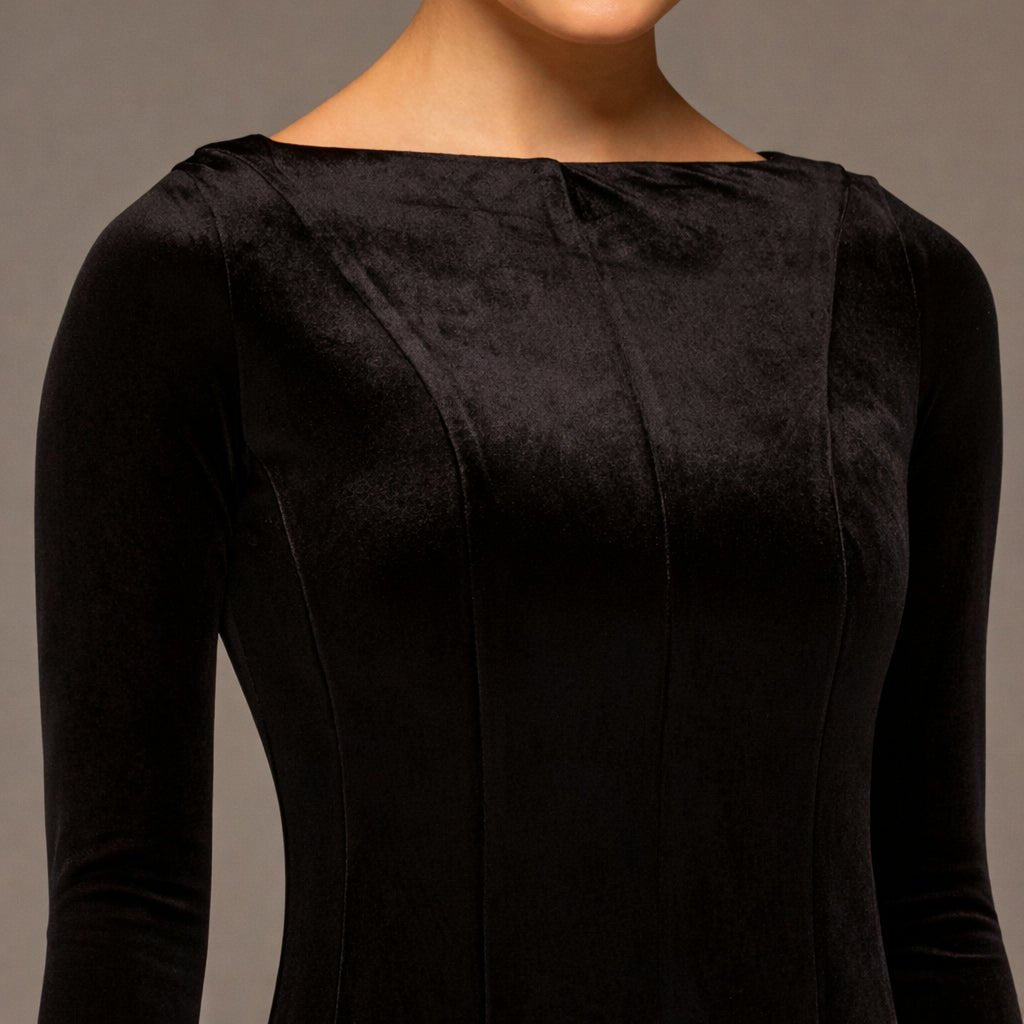 Brown Velvet Maxi Dress with Lace Godets - shopaleena