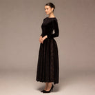 Brown Velvet Maxi Dress with Lace Godets - shopaleena