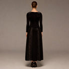 Brown Velvet Maxi Dress with Lace Godets - shopaleena