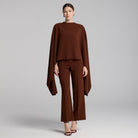 Brown Wide Leg Crepe Pants - shopaleena