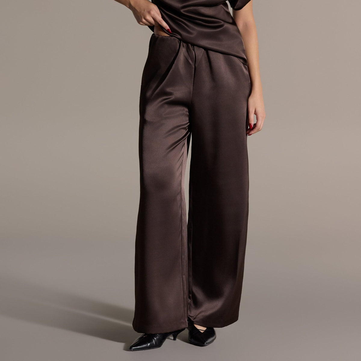 Brown Wide Leg Satin Pants - shopaleena
