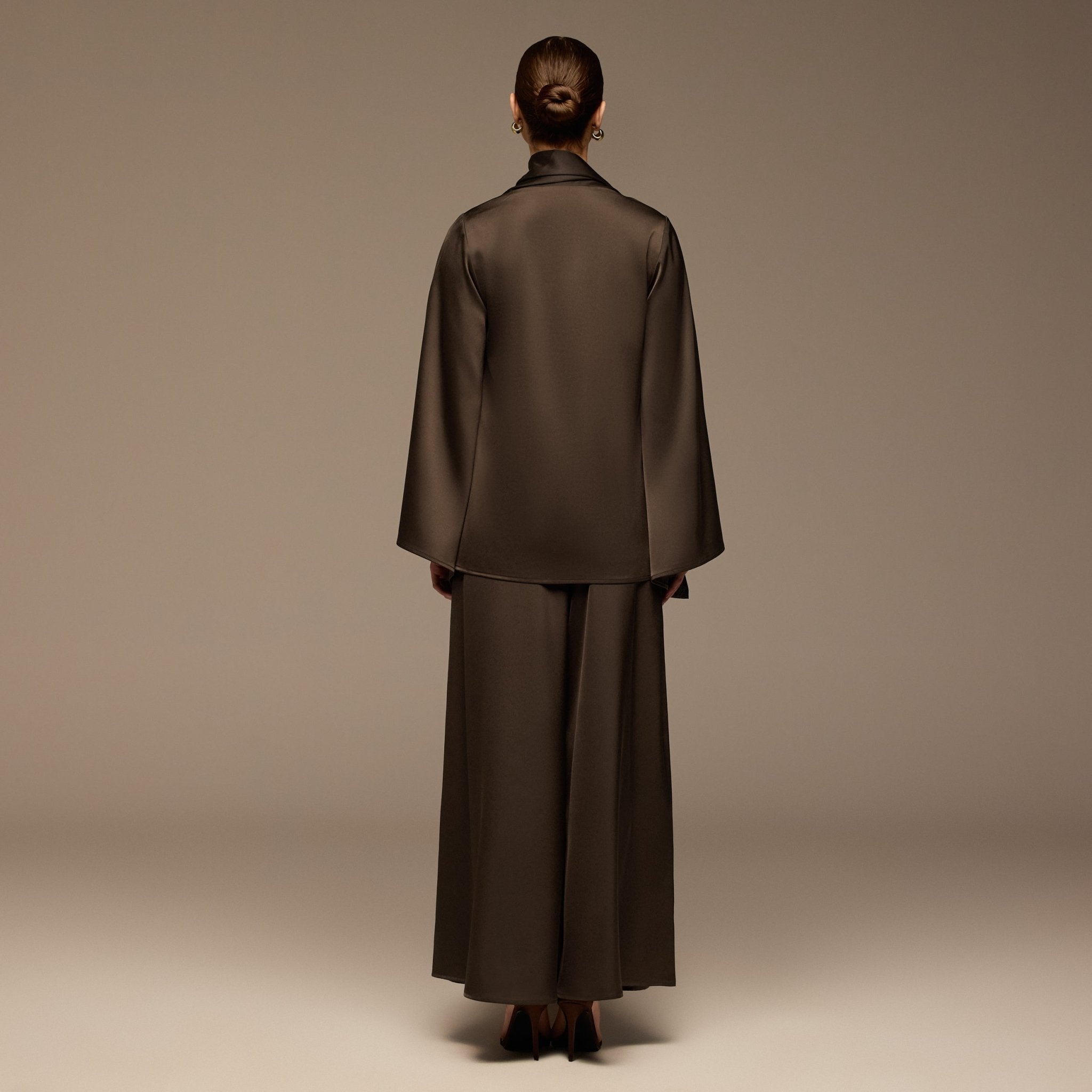 Brown Wide Leg Satin Pants - shopaleena