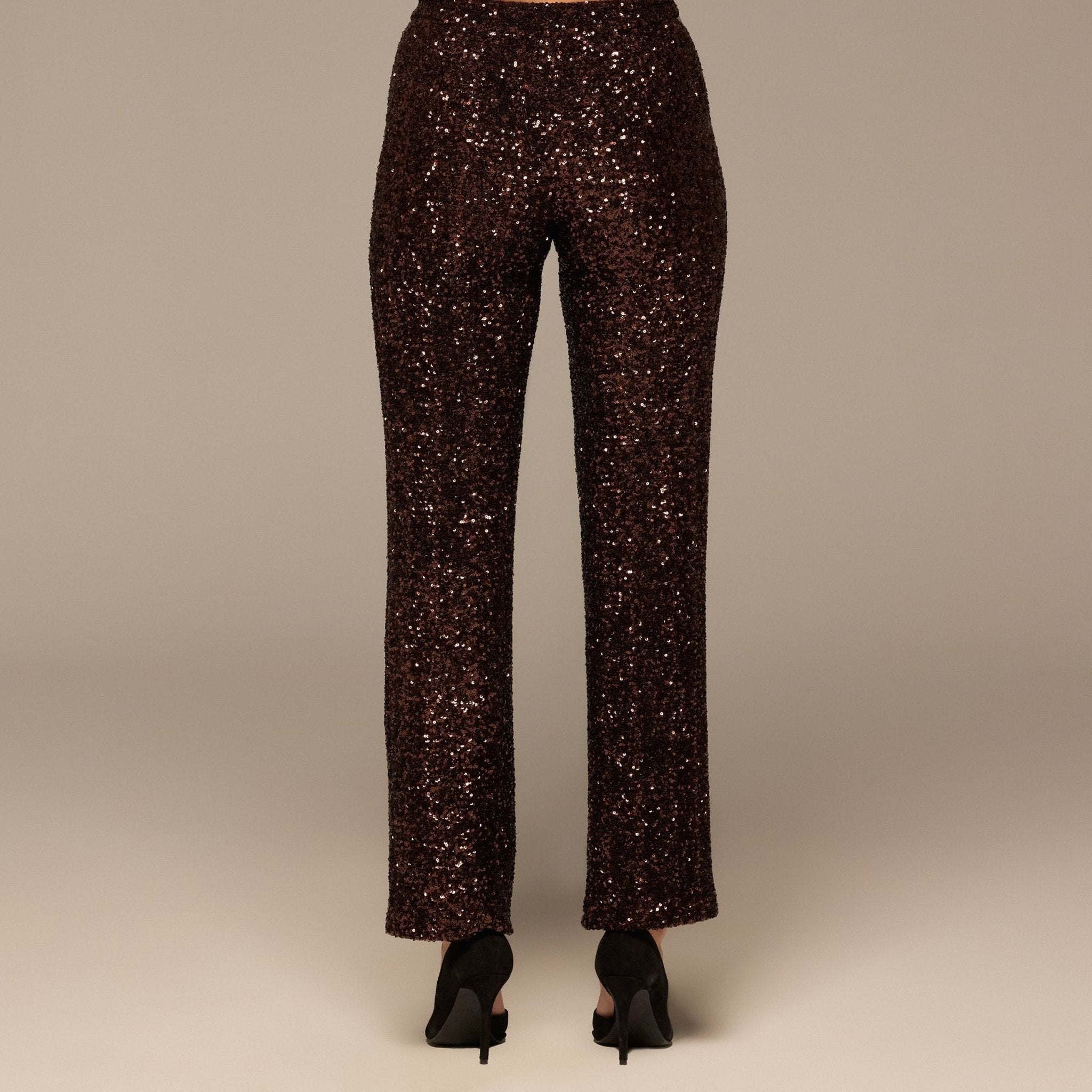 Brown Wide Leg Sequin Pants - shopaleena