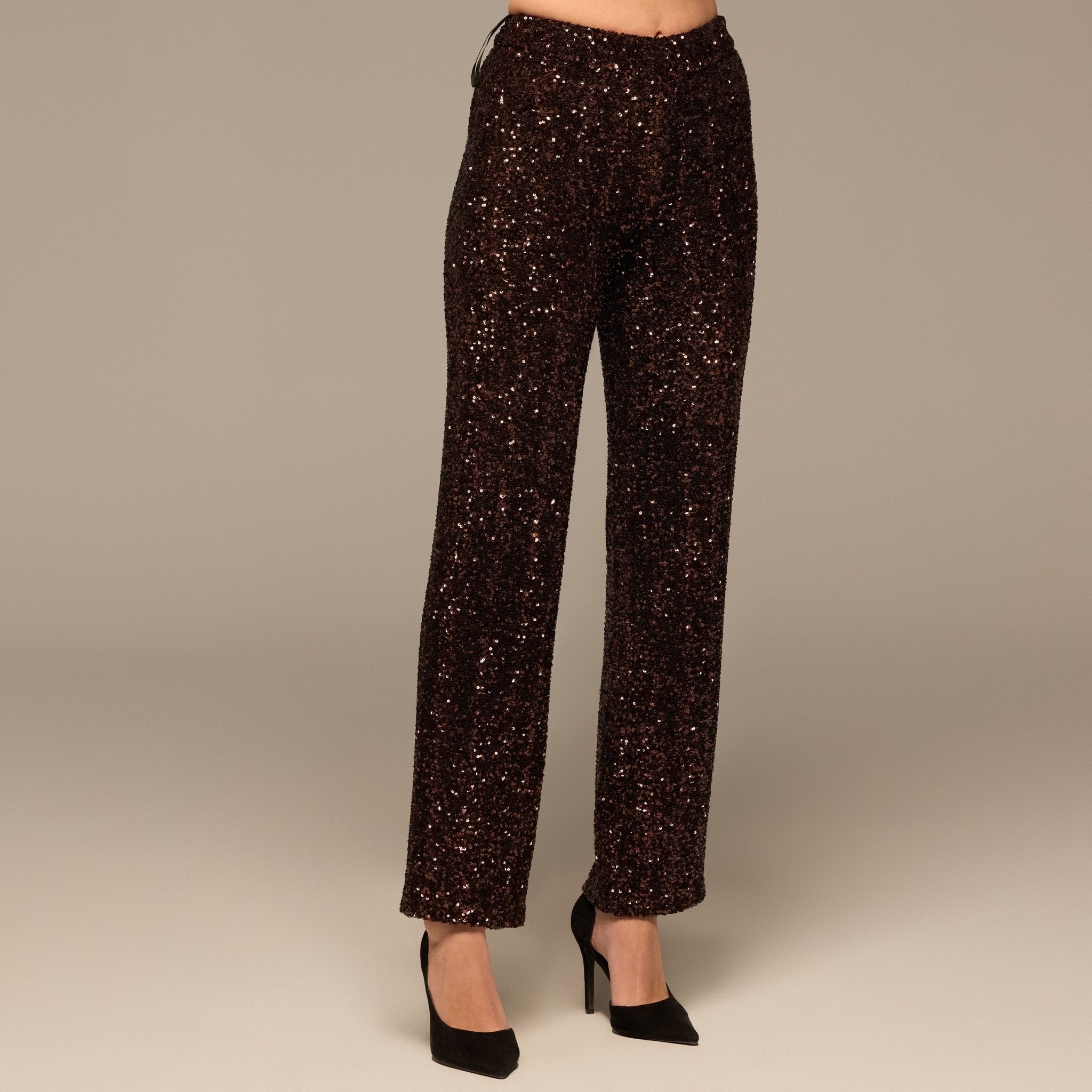 Brown Wide Leg Sequin Pants - shopaleena