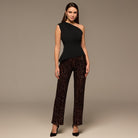 Brown Wide Leg Sequin Pants - shopaleena