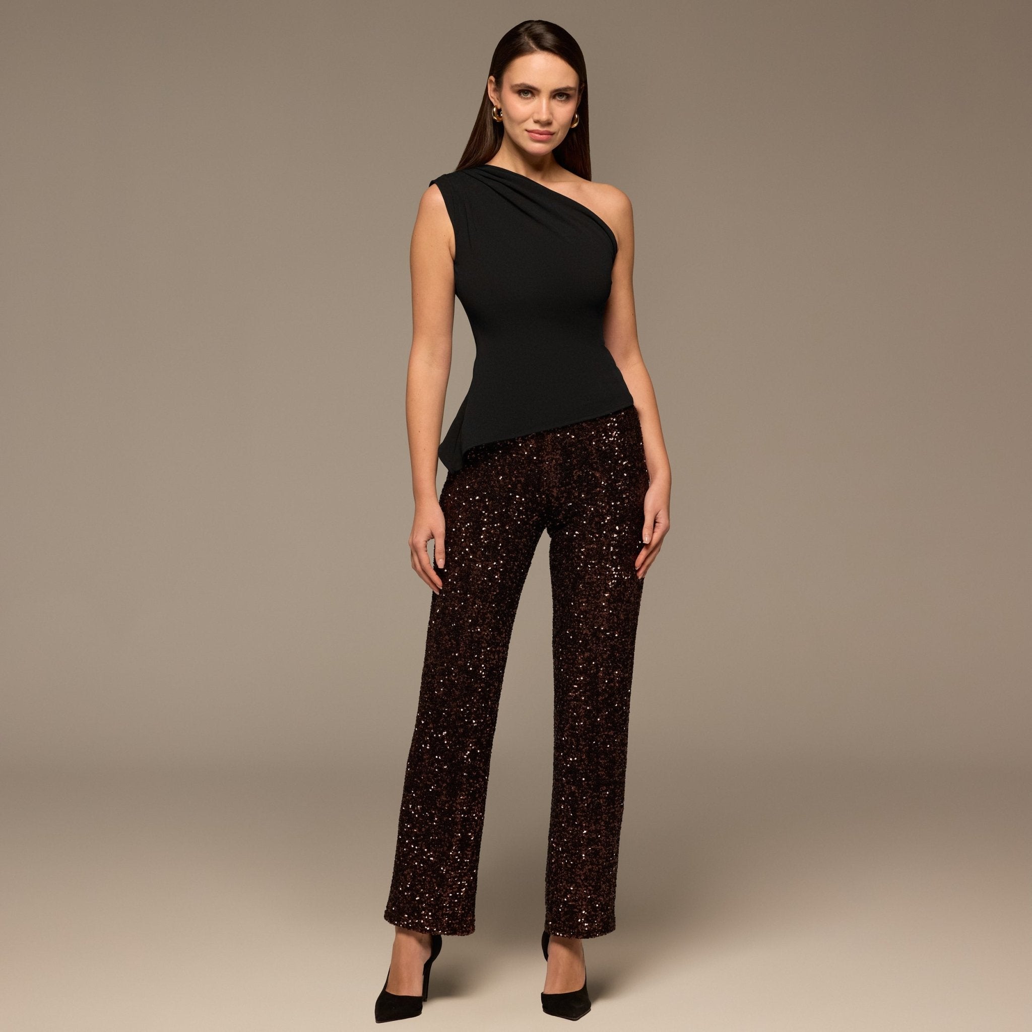 Brown Wide Leg Sequin Pants - shopaleena