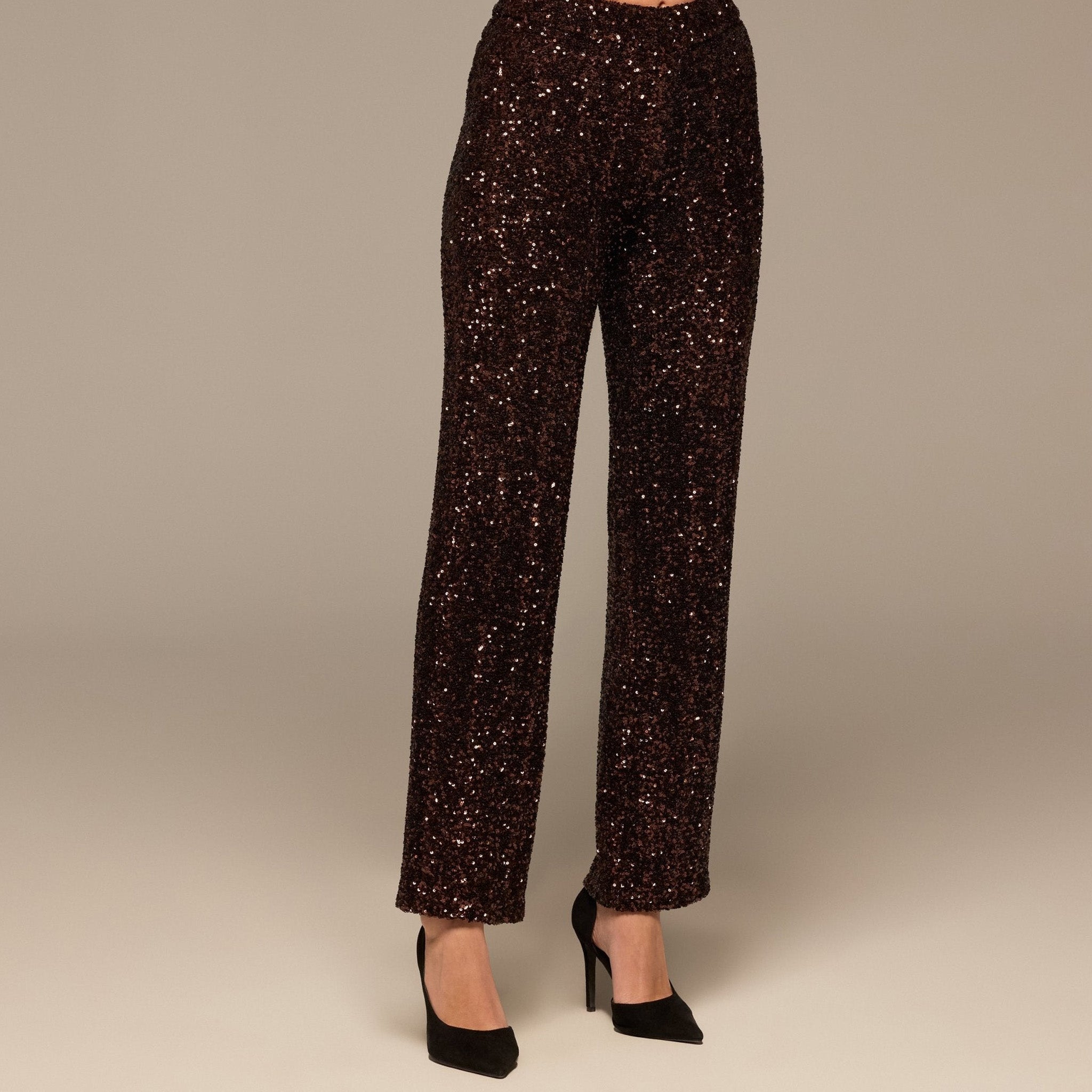 Brown Wide Leg Sequin Pants - shopaleena