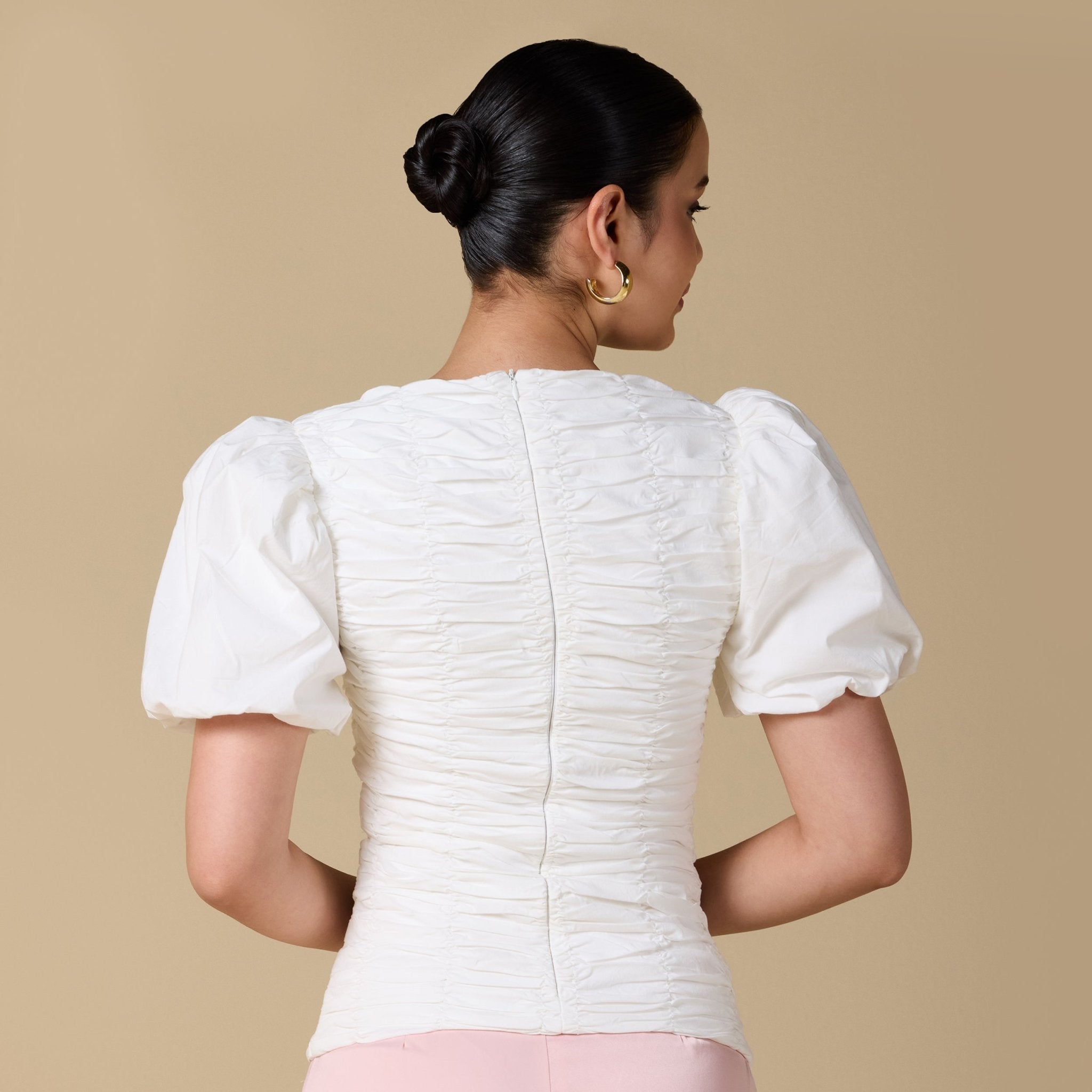 Buffed Short Sleeves Poplin Dress - shopaleena