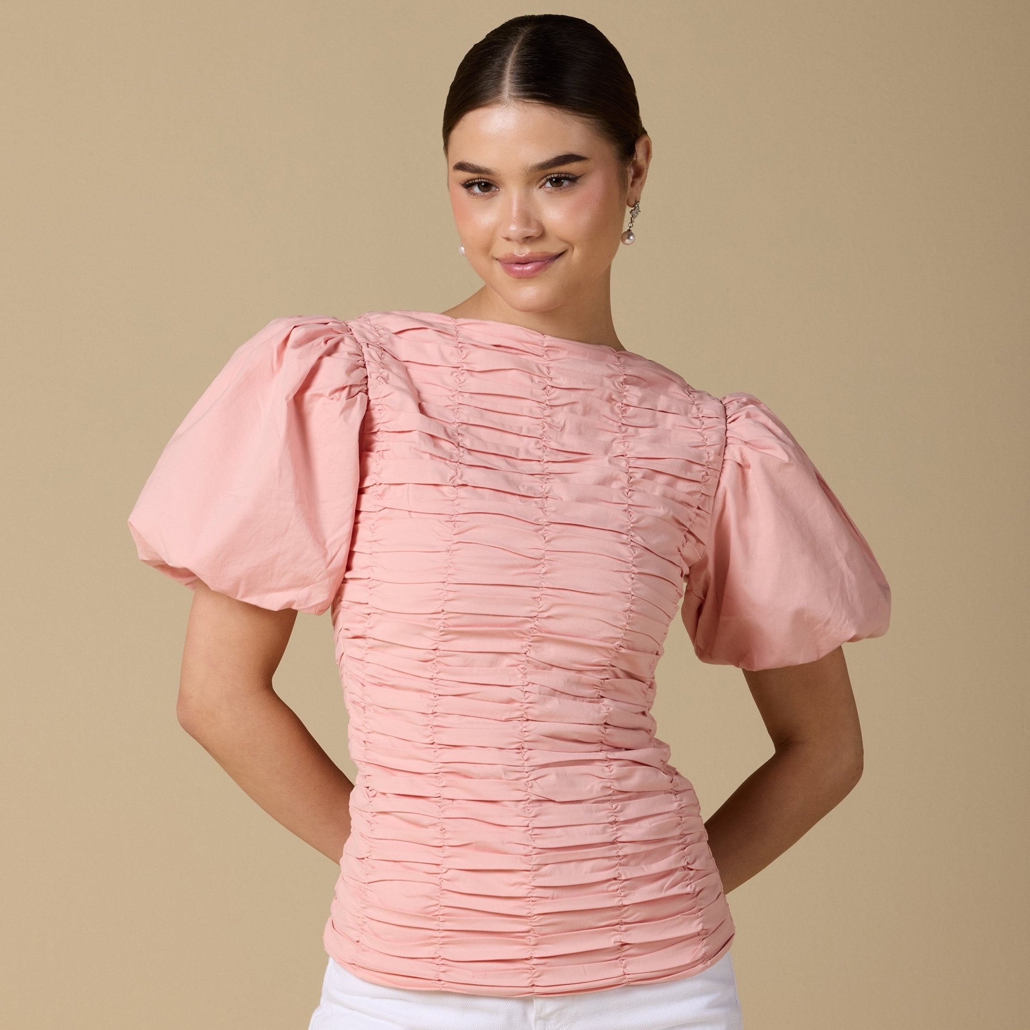 Buffed Short Sleeves Poplin Dress - shopaleena