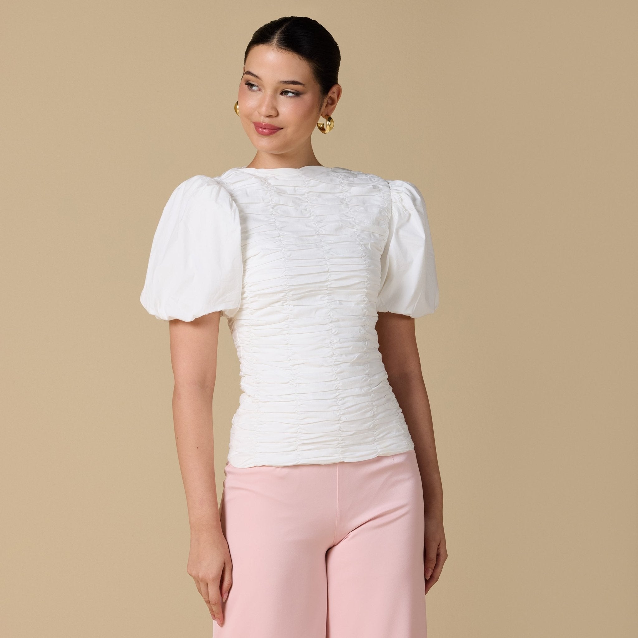 Buffed Short Sleeves Poplin Dress - shopaleena