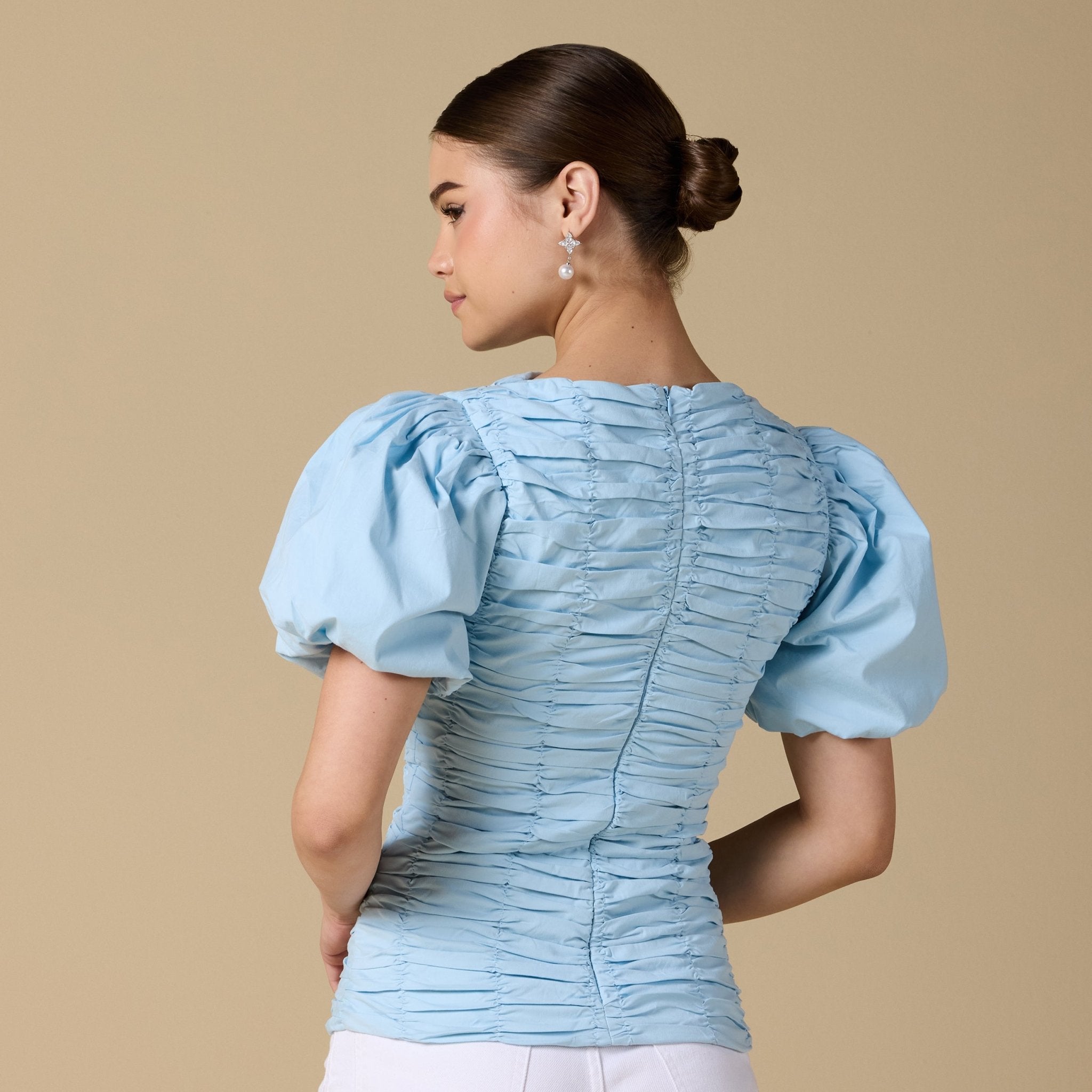 Buffed Short Sleeves Poplin Dress - shopaleena