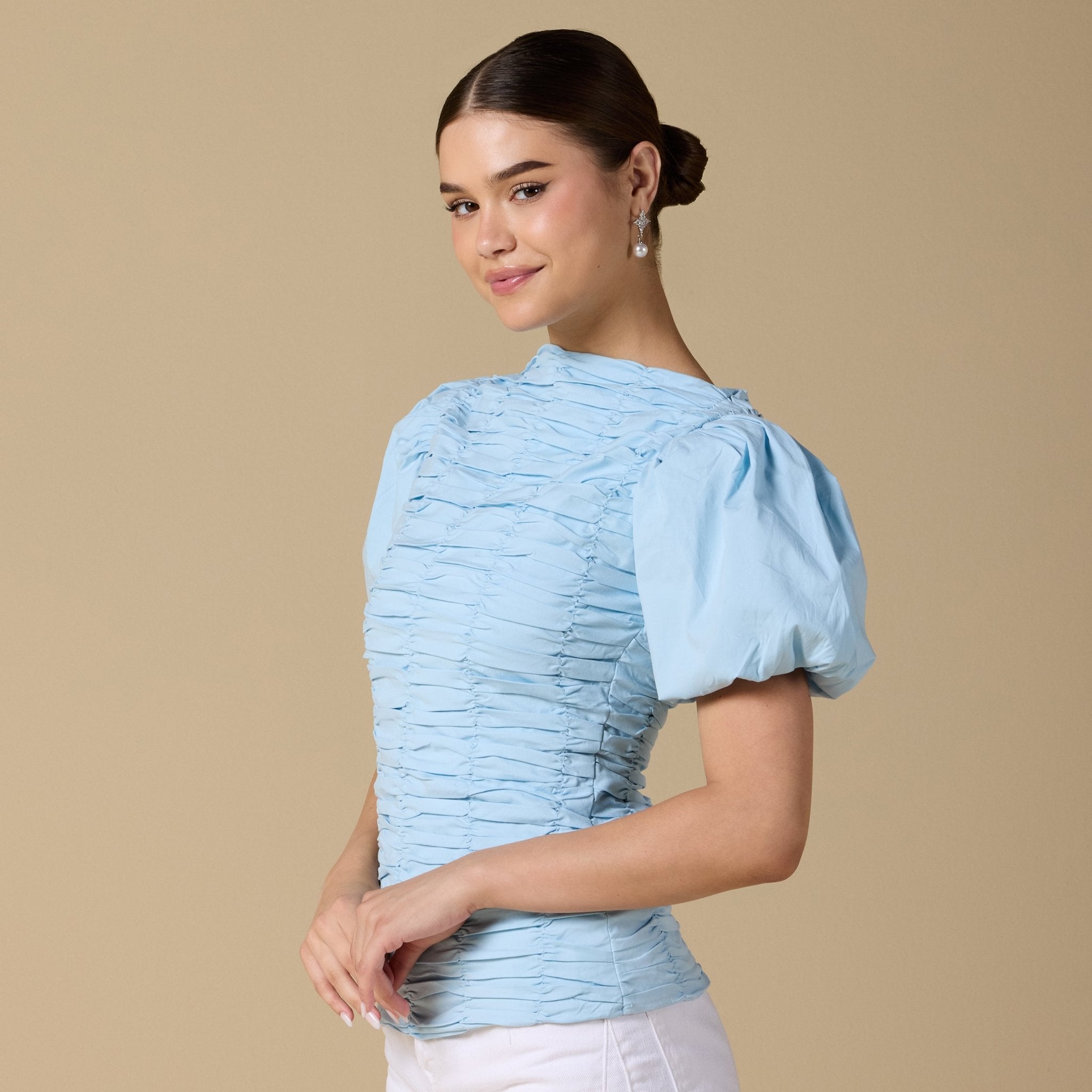 Buffed Short Sleeves Poplin Dress - shopaleena