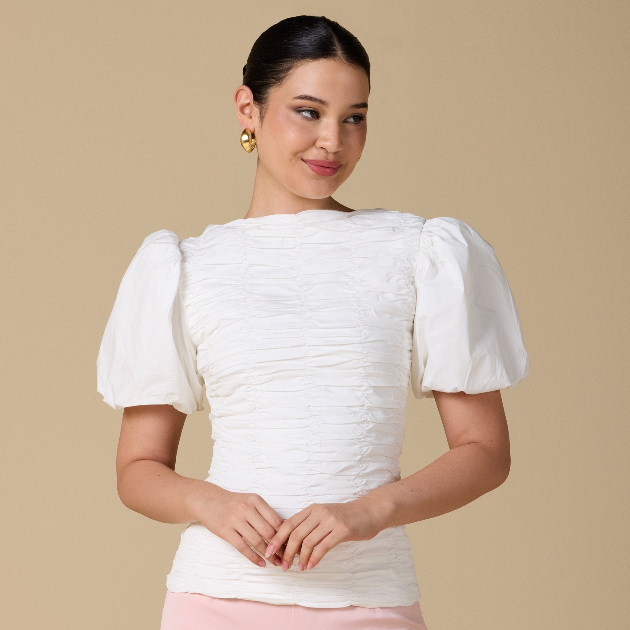 Buffed Short Sleeves Poplin Dress - shopaleena