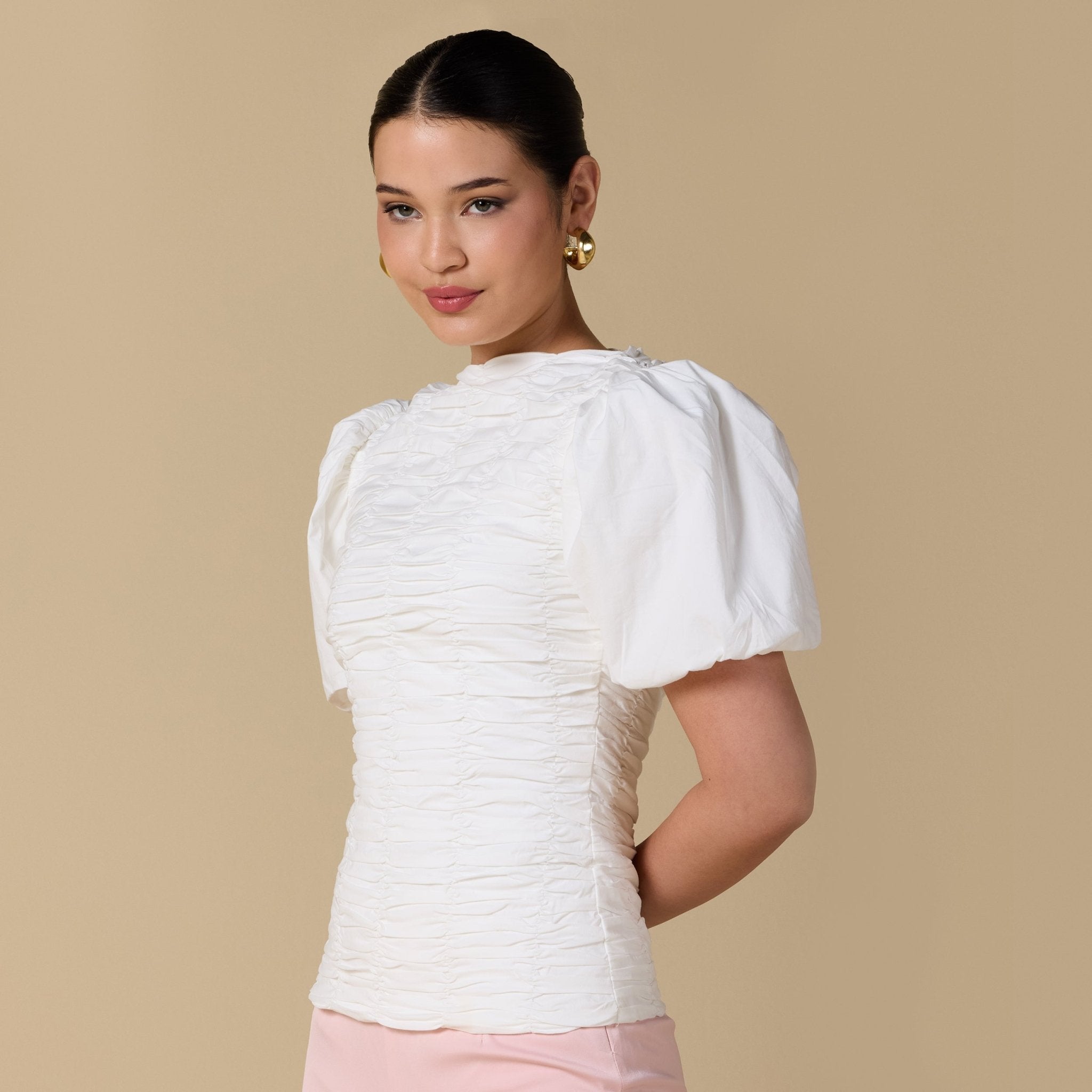 Buffed Short Sleeves Poplin Dress - shopaleena