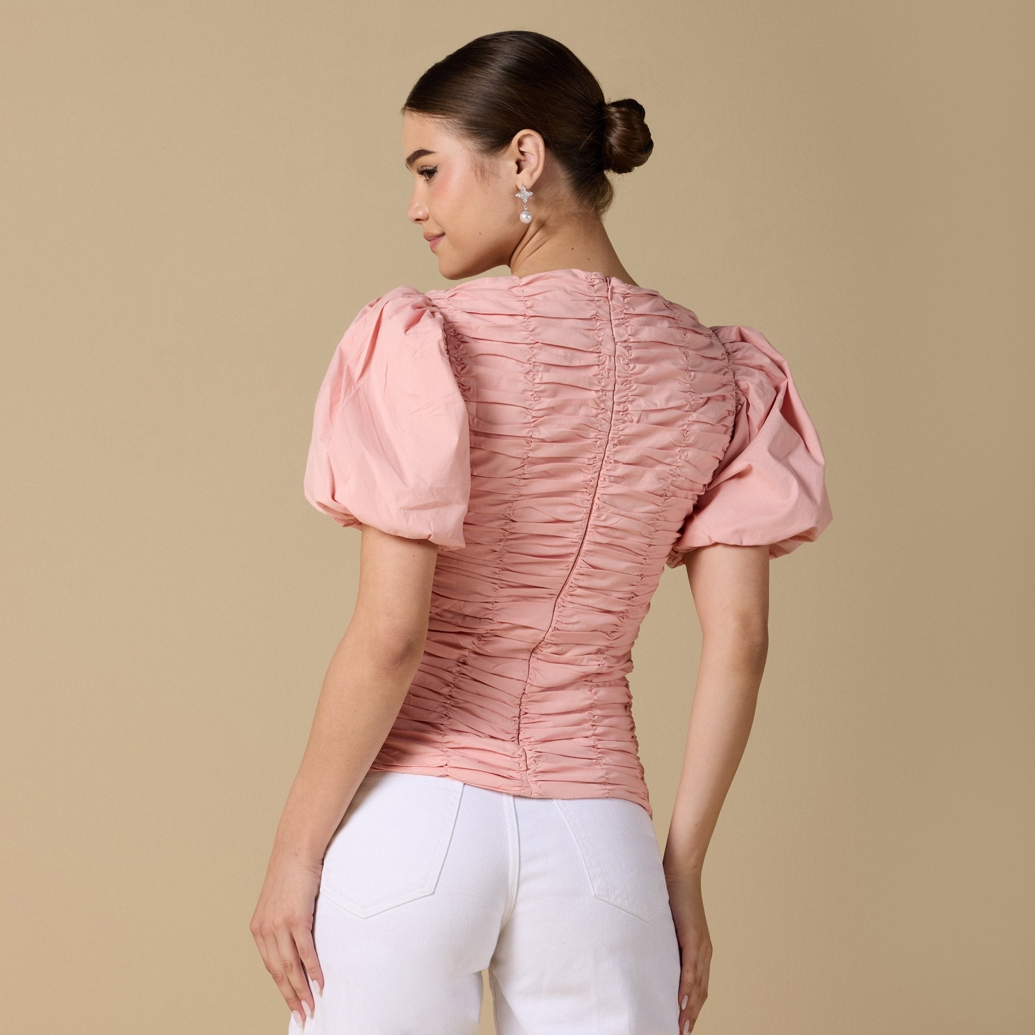 Buffed Short Sleeves Poplin Dress - shopaleena