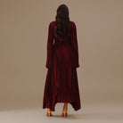 Burgundy All Pleats Long Sleeve Chiffon Dress - shopaleena