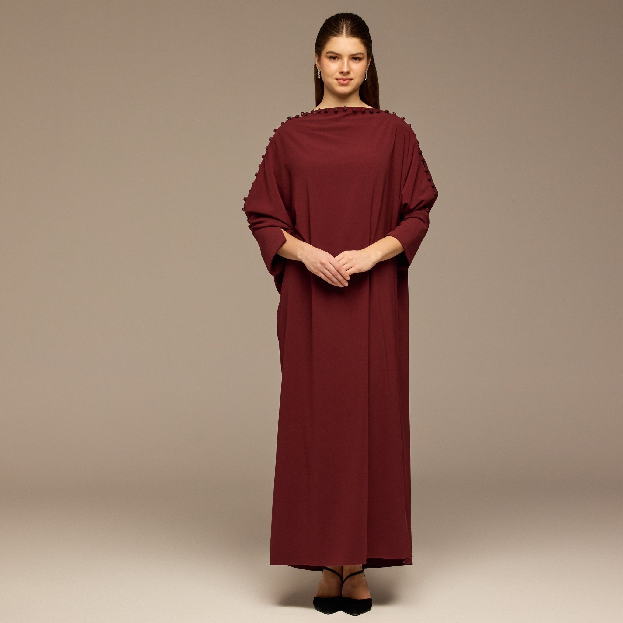 Burgundy Asymmetric Crepe Kaftan - shopaleena
