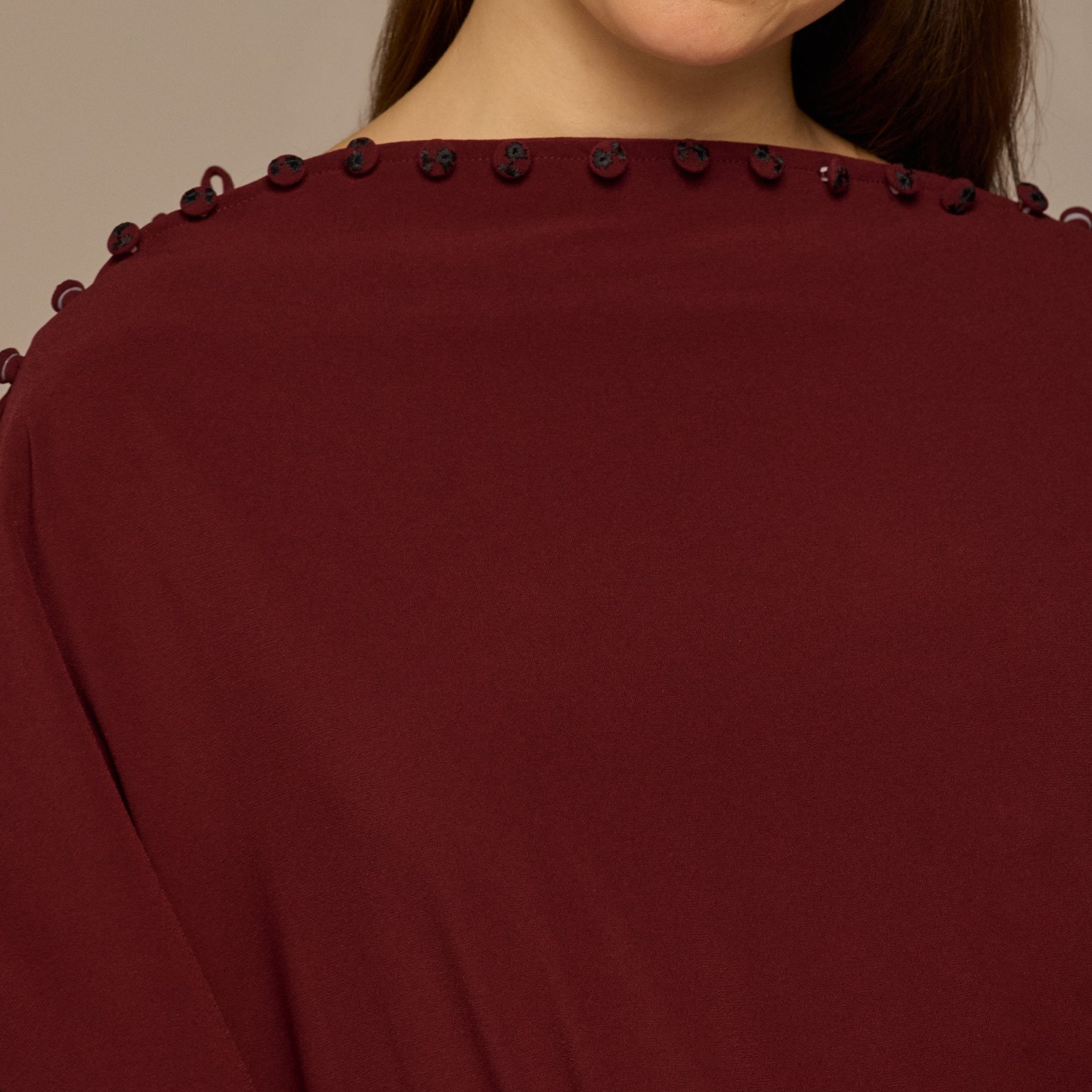 Burgundy Asymmetric Crepe Kaftan - shopaleena