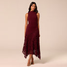 Burgundy Asymmetric Lace-Overlay Cotton Dress - shopaleena