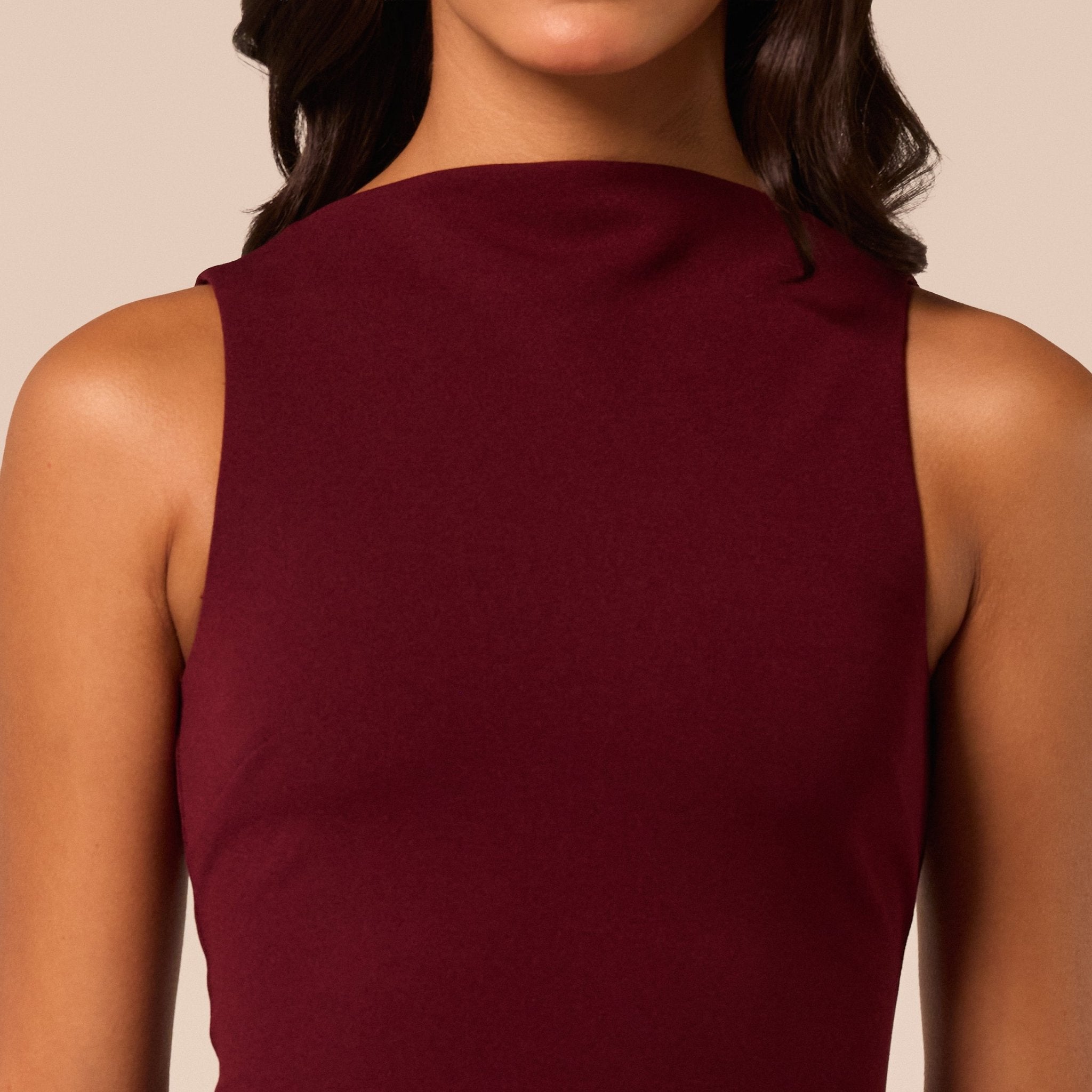 Burgundy Asymmetric Lace-Overlay Cotton Dress - shopaleena
